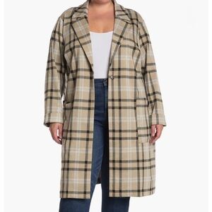 Sanctuary Plaid Josephine Brown Plaid Topper Coat, M